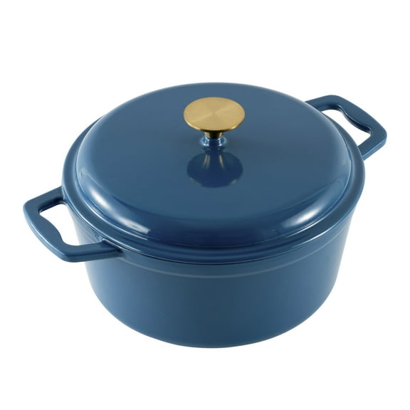 Mainstays 4.75QT Non-Stick Cast Iron Enamel Pot, Blue, Easy cleaning
