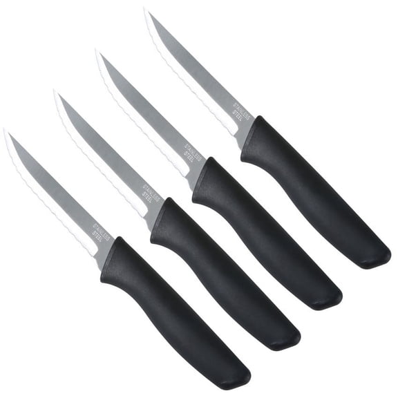 Mainstays 4-Piece Stainless Steel Steak Knife Set with Soft Grip & Black Handles
