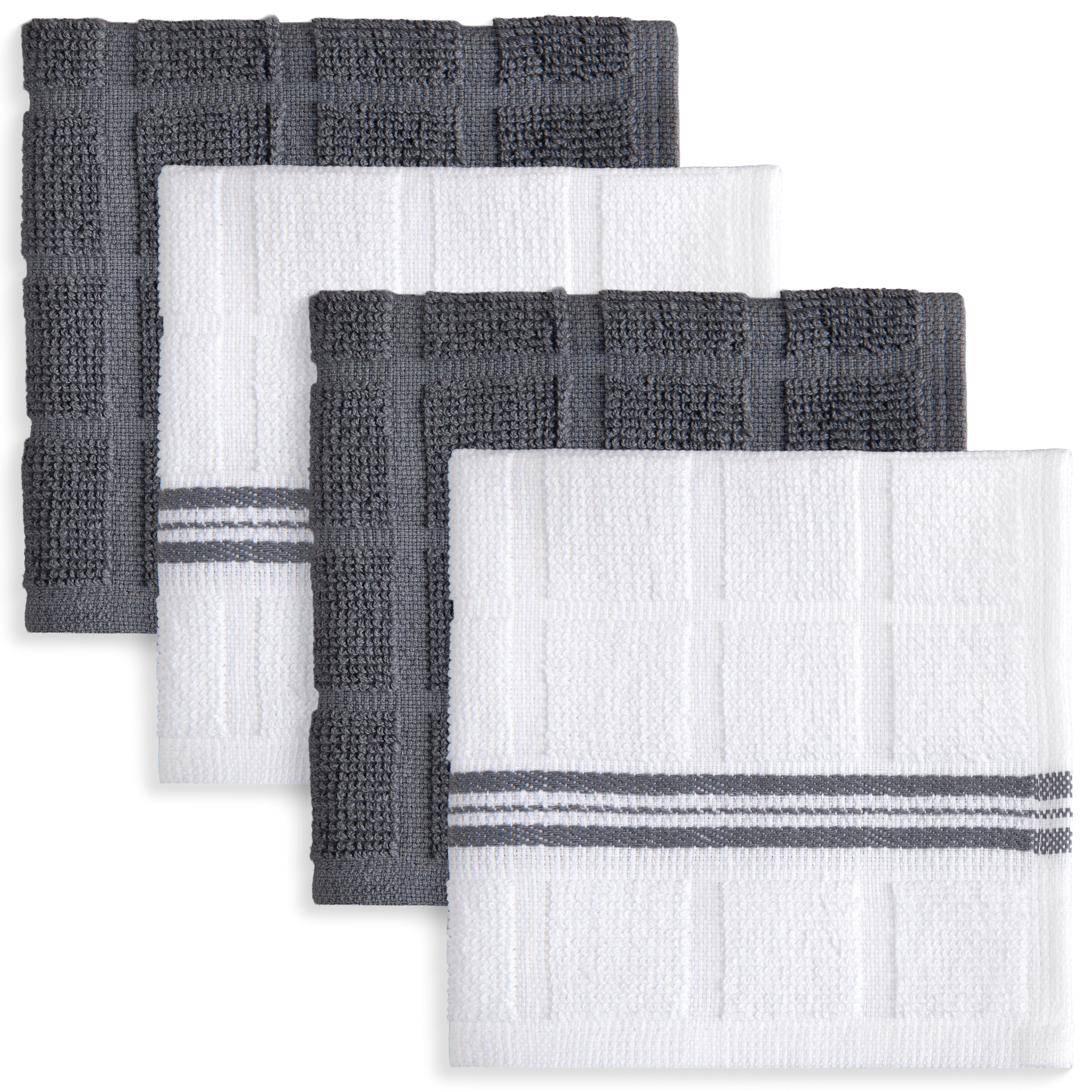 Mainstays 4 Pack Cotton Dishcloths, 12" x12", Gray & White Stripe