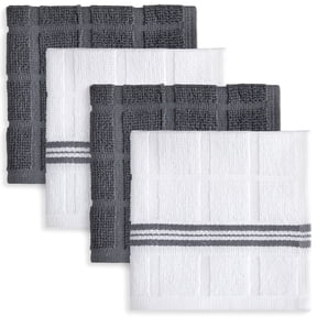 Mainstays 4 Pack Cotton Dishcloths, 12" x12", Gray & White Stripe