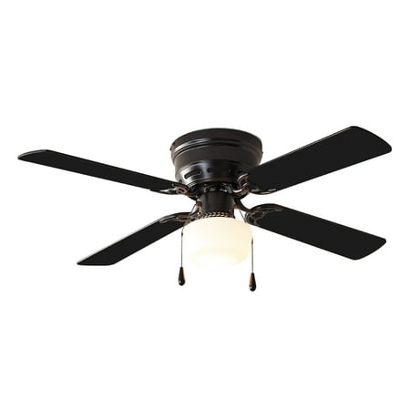 mainstays 42 inch hugger indoor ceiling fan with light kit, black, 4 blades, led bulb, reverse airflow