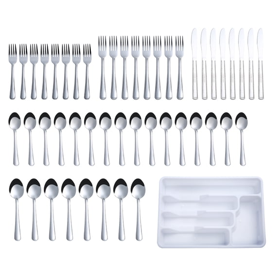 Mainstays 49 Piece Lace Stainless Steel Silver Flatware Value Set with Tray Organizer, Service for 8 3.11 lb