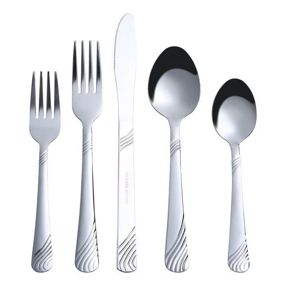 Mainstays Swirl 49 Piece Stainless Steel Flatware and Organizer Tray Set, Silver, Service for 8 3.29 lb