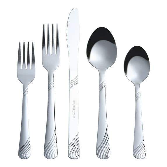 Mainstays Swirl 49 Piece Stainless Steel Flatware and Organizer Tray Set, Silver, Service for 8 3.29 lb