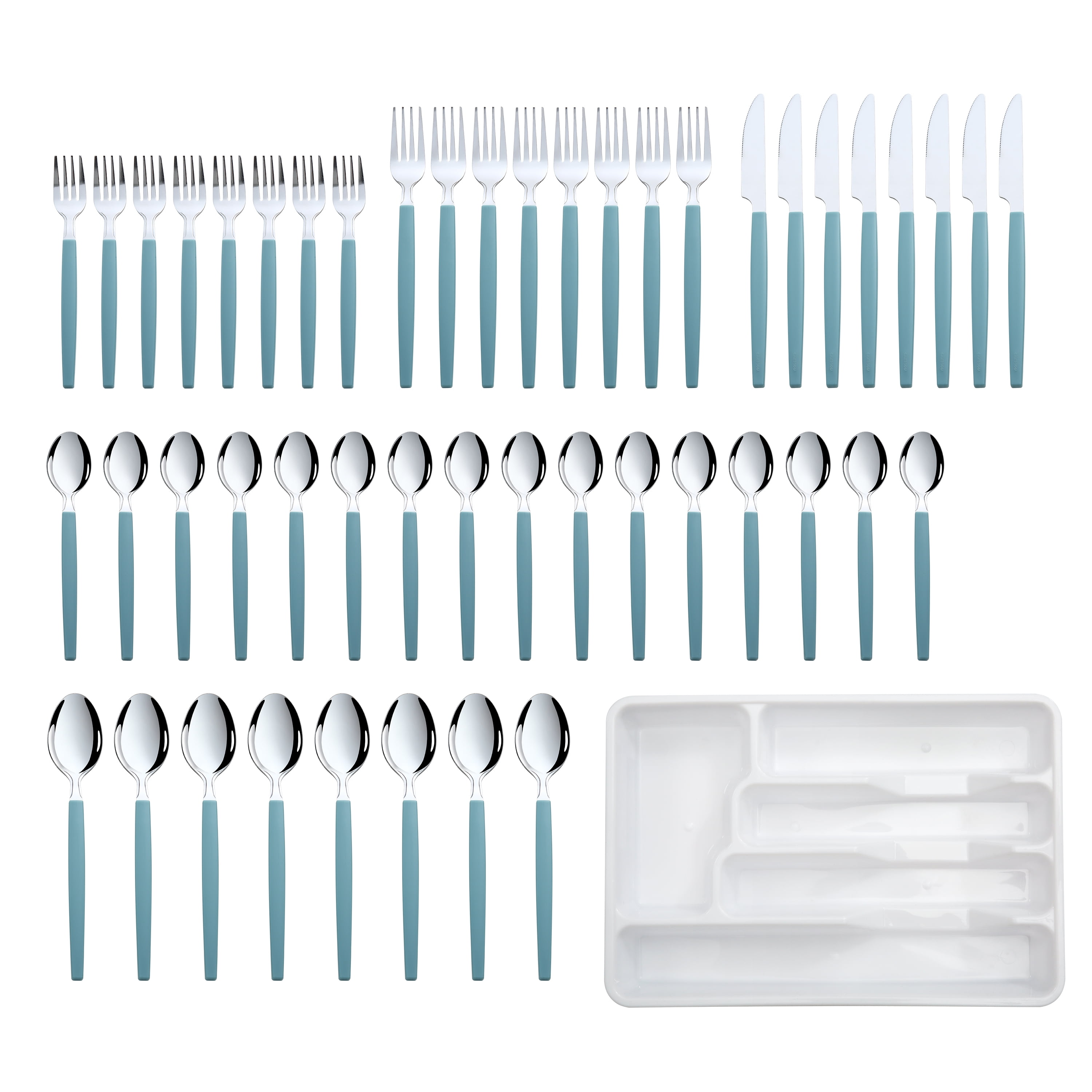 Mainstays 49-Piece Teal Blue Stainless Steel Flatware Set with