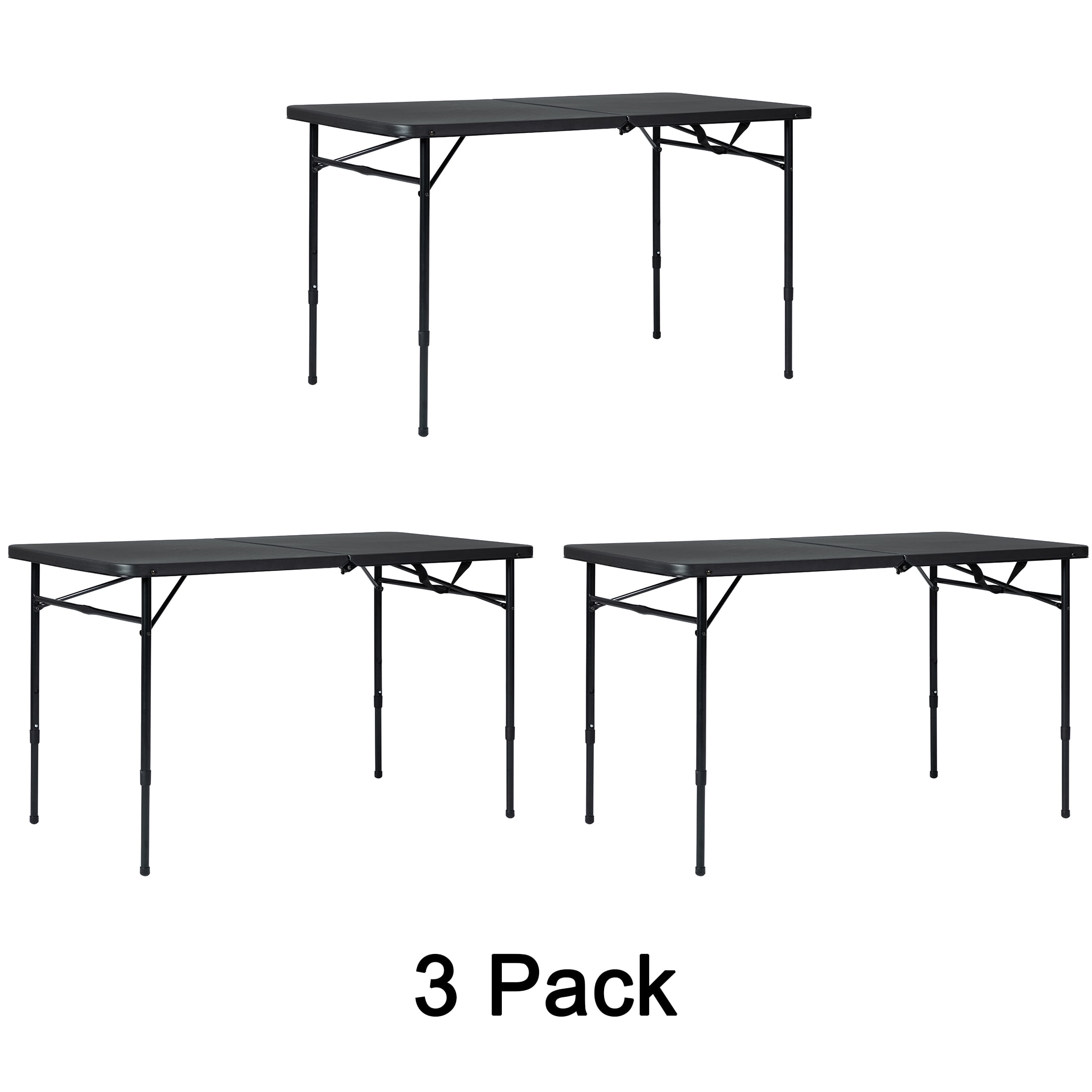 Mainstays 3-Pack 4 ft Fold-in-Half Adjustable Folding Table, Black