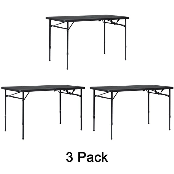 Mainstays 3-Pack 4 ft Fold-in-Half Adjustable Folding Table, Black