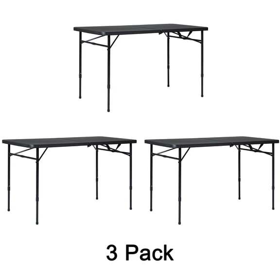 Mainstays 3-Pack 4 ft Fold-in-Half Adjustable Folding Table, Black