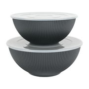 Mainstays Black 4-Piece Eco-Friendly Recycled Plastic Ribbed Serve Bowl Set