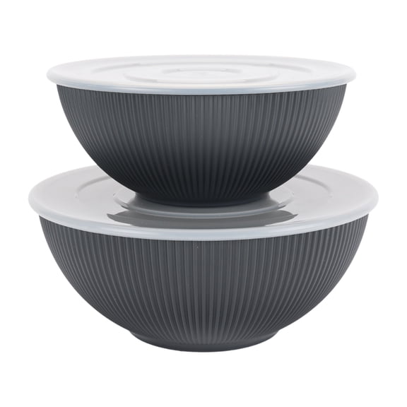 Mainstays Black 4-Piece Eco-Friendly Recycled Plastic Ribbed Serve Bowl Set