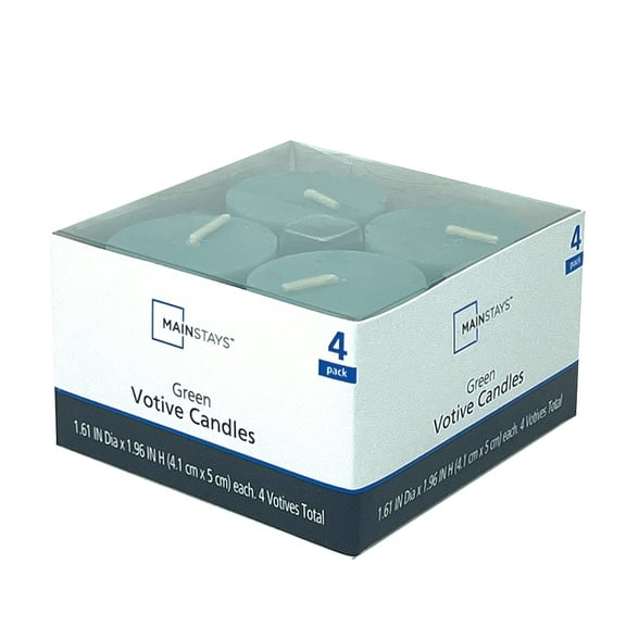 Mainstays Votive Candles, Unscented, Green, 4 Count