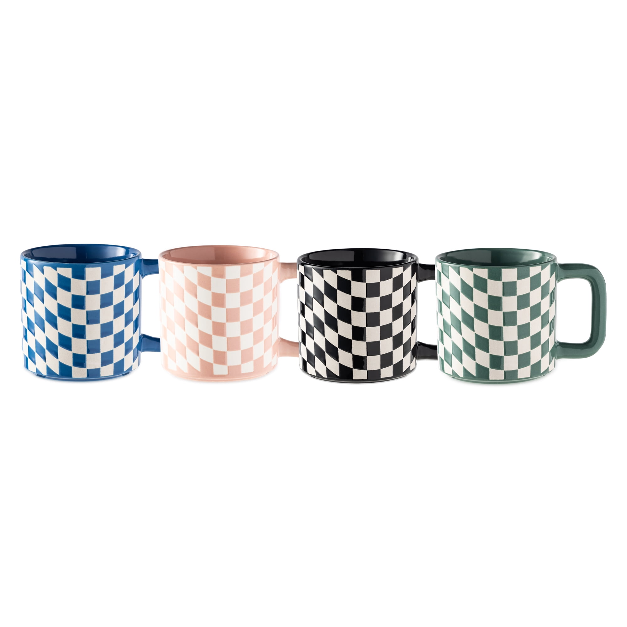 Mainstays 4-Pack 16 oz Multicolor Checkered Ceramic Coffee Mugs