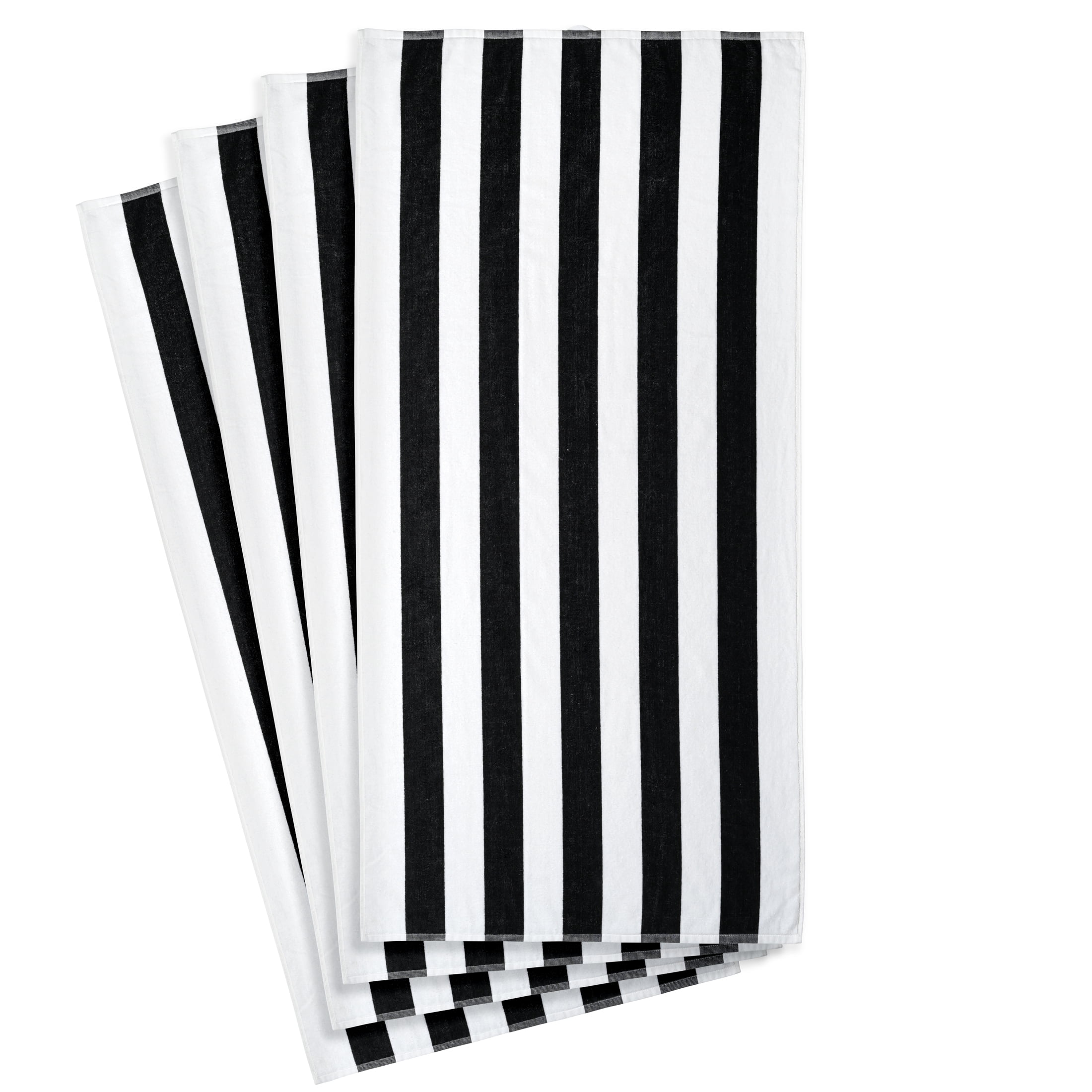 Mainstays Cabana Stripe Beach Towels, 4 Pack, 58 in x 28 in, Black