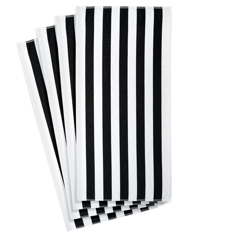 Mainstays Cabana Stripe Beach Towels, 4 Pack, 58 in x 28 in, Black