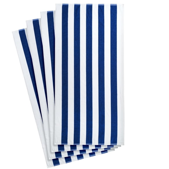 Mainstays 4 pack Cabana Blue Stripe Beach Towel, 58 in x 28 in, Blue