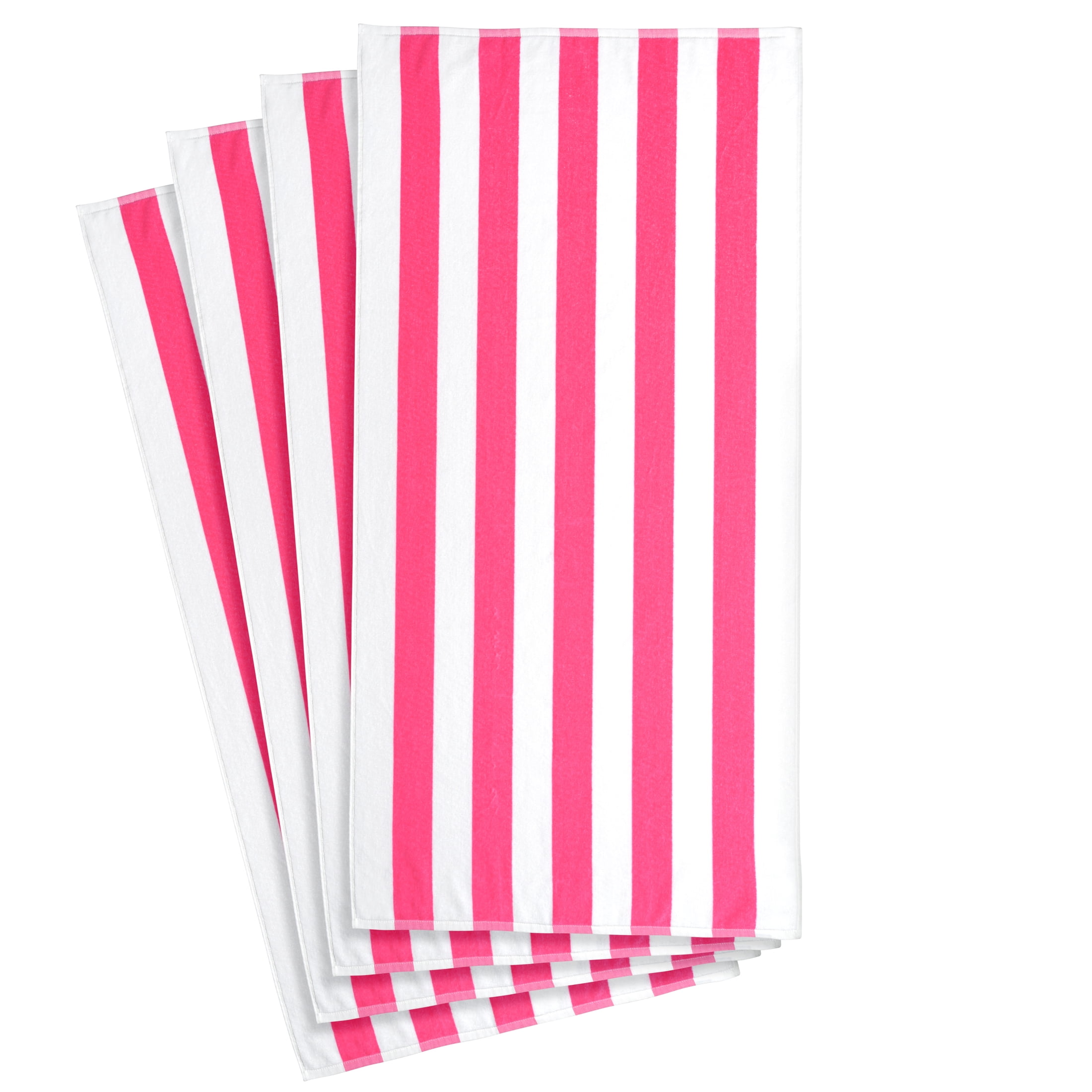 Mainstays Cabana Stripe Beach Towels, 4 Pack, 58 in x 28 in, Pink