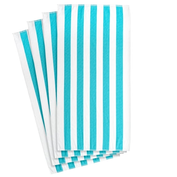 Mainstays 4 pack Cabana Teal Stripe Beach Towel, 58 in x 28 in, Teal