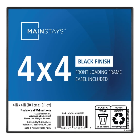 Mainstays 4 x 4 Picture Frame, Black, Front Loading, Wall or Tabletop