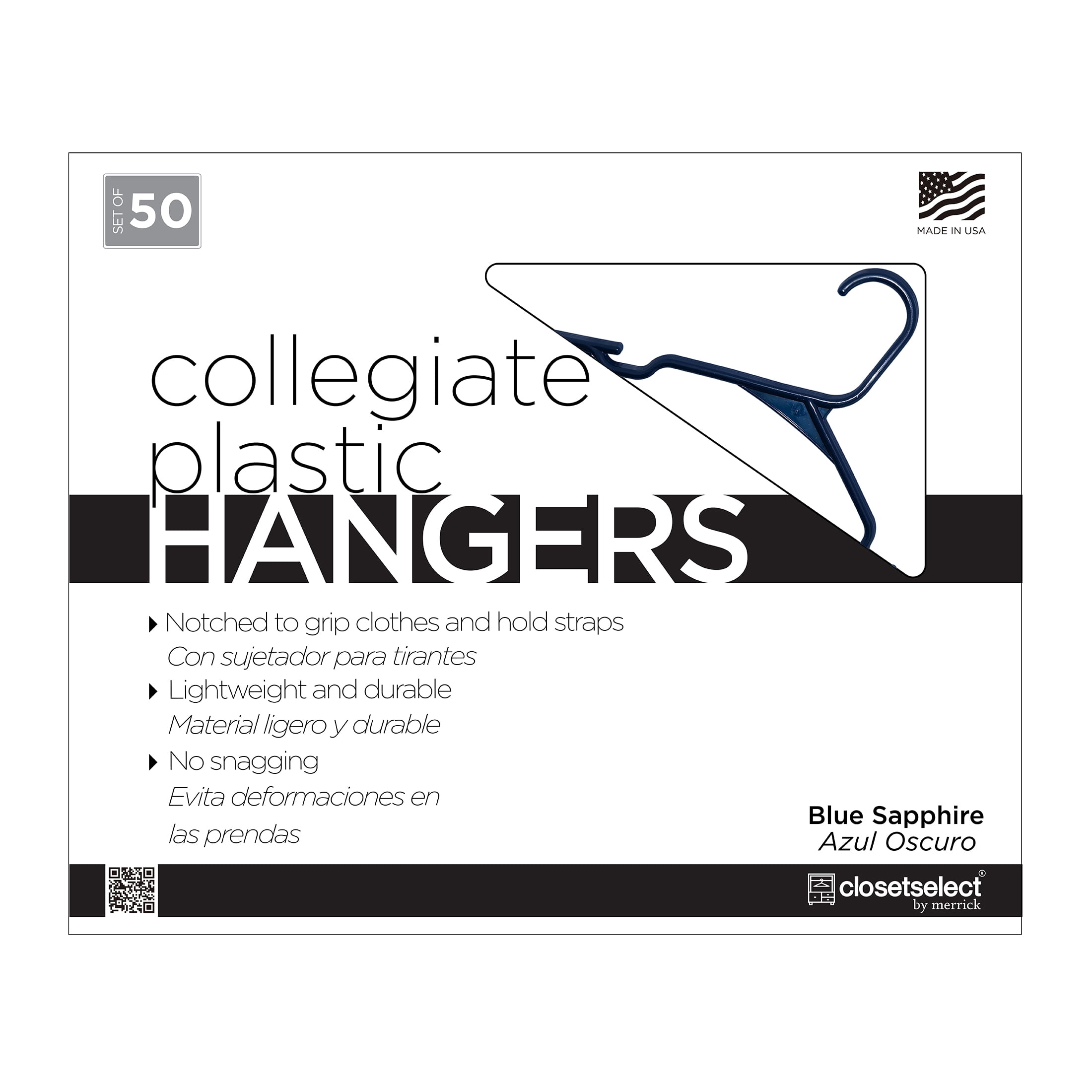 Closetselect Plastic Notched Adult Hangers for Any Clothing Type, Blue Sapphire 50 Count