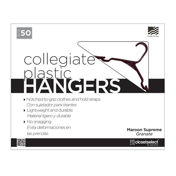 Closetselect Plastic Notched Adult Hangers for Any Clothing Type, Maroon Supreme 50 Count