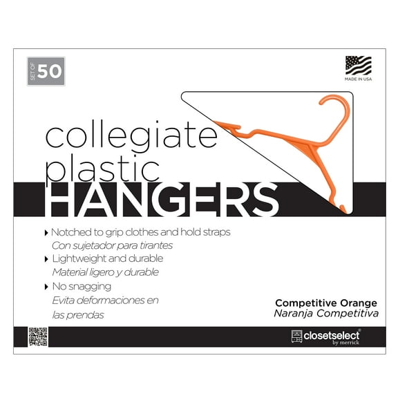 Closetselect Plastic Notched Adult Hangers for Any Clothing Type, Competitive Orange 50 Count