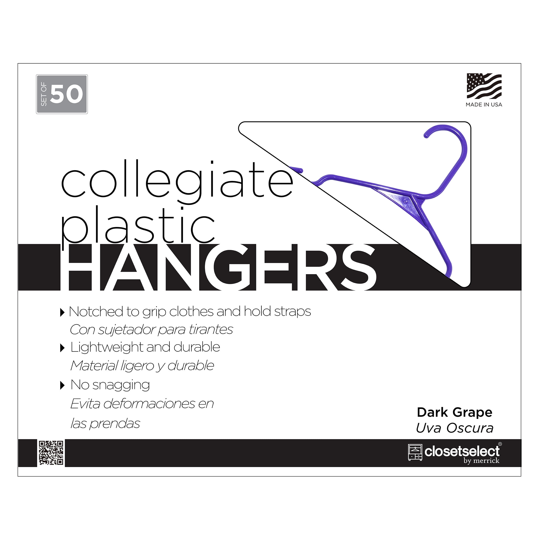 Closetselect Plastic Notched Adult Hangers for Any Clothing Type, Dark Grape 50 Count