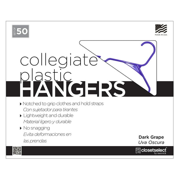 Closetselect Plastic Notched Adult Hangers for Any Clothing Type, Dark Grape 50 Count
