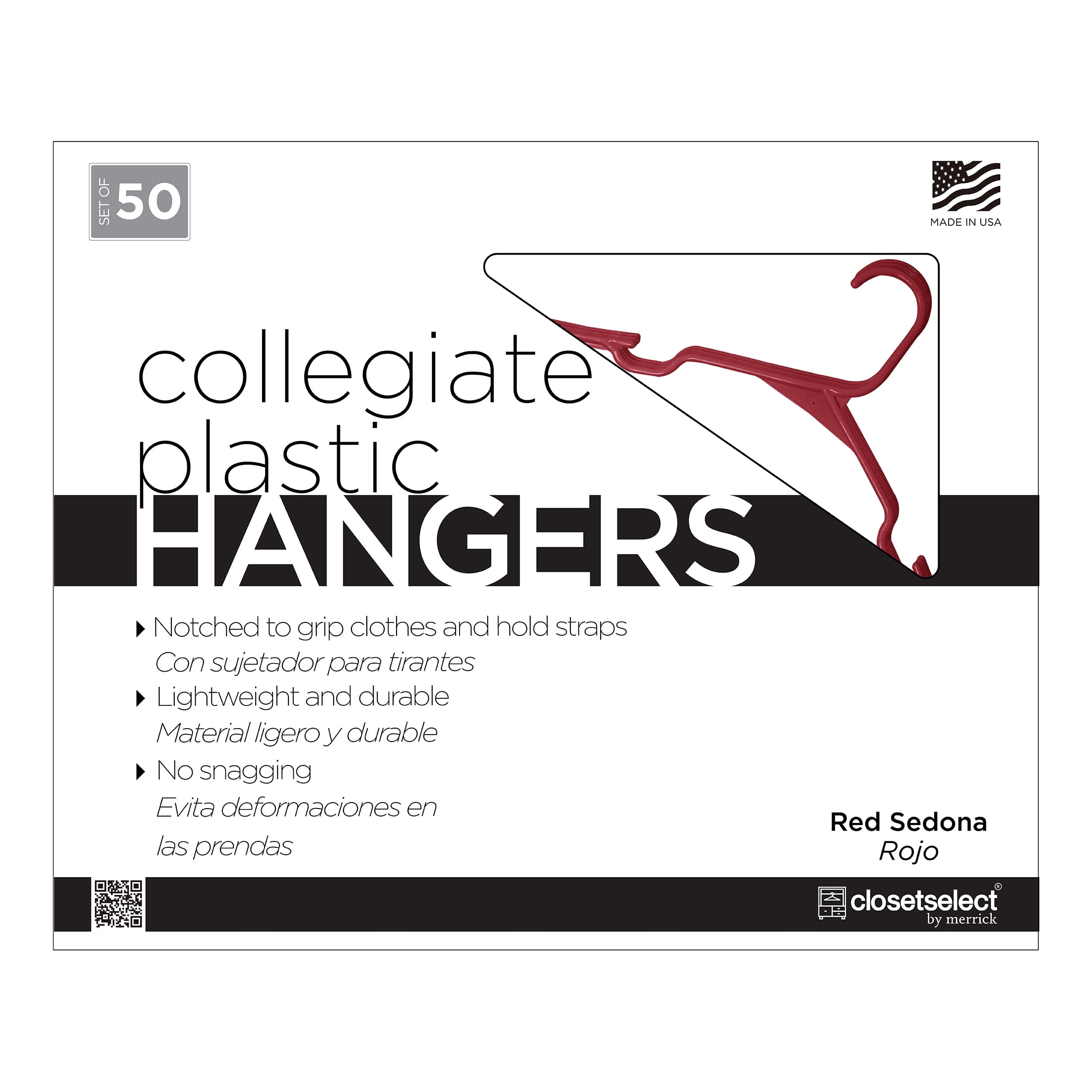 Closetselect Plastic Notched Adult Hangers for Any Clothing Type, Red Sedona 50 Count