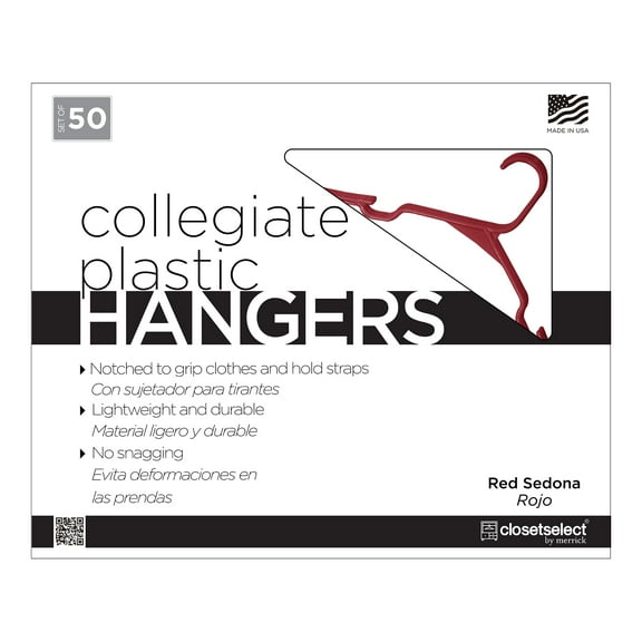 Closetselect Plastic Notched Adult Hangers for Any Clothing Type, Red Sedona 50 Count
