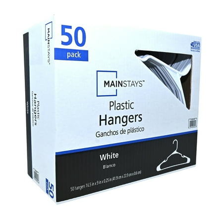 Mainstays Plastic Notched Adult Hangers for Any Clothing Type, Arctic White 50 Count