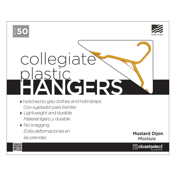 Closetselect Plastic Notched Adult Hangers for Any Clothing Type, Mustard Dijon 50 Count