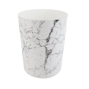 Mainstays 5 gal Open-Top Bathroom Trash Can, Plastic Garbage Bin, White Marble
