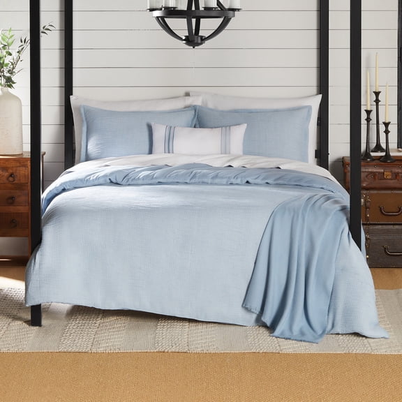 Mainstays Full/Queen Comforter Set, All-Season, 5-Piece, Blue Matelasse Tonal Stripe