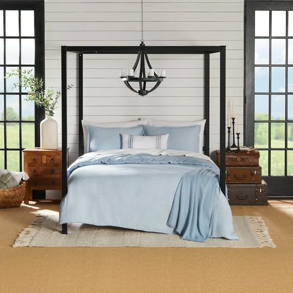 Mainstays Full/Queen Comforter Set, All-Season, 5-Piece, Blue Matelasse Tonal Stripe