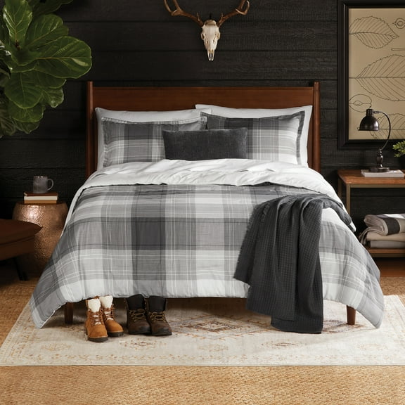 Mainstays King Comforter Set, All-Season, 5-Piece, Grey Plaid