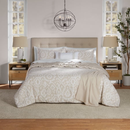 Mainstays Full/Queen Comforter Set, All-Season, 5-Piece, Taupe Matelasse Ikat