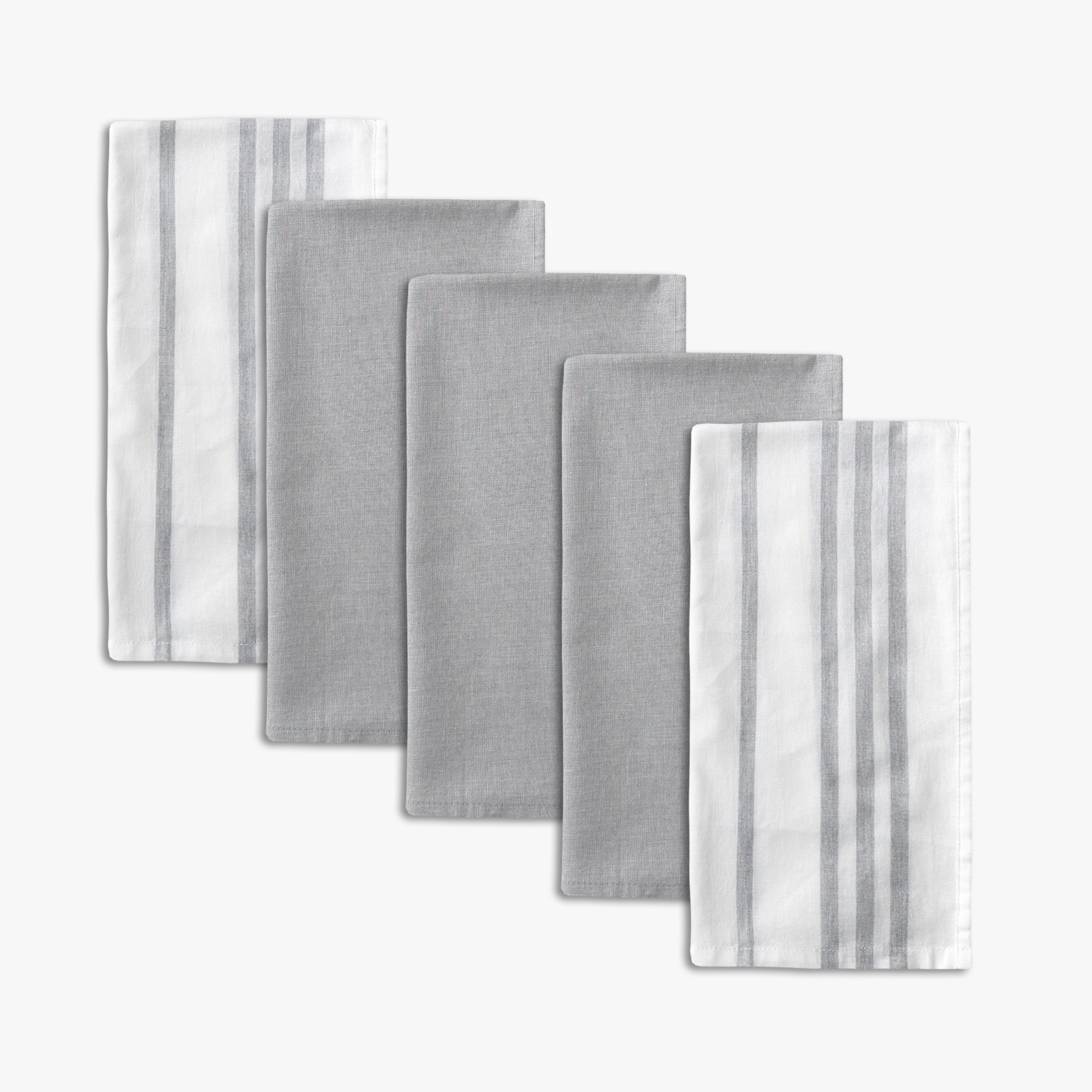 Mainstays 5-Pack Flour Sack Kitchen Towels, White & Gray Stripe, 30 in x 30 in