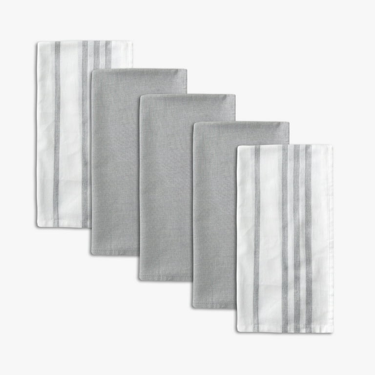 Mainstays 5-Pack Flour Sack Kitchen Towels, White & Gray Stripe