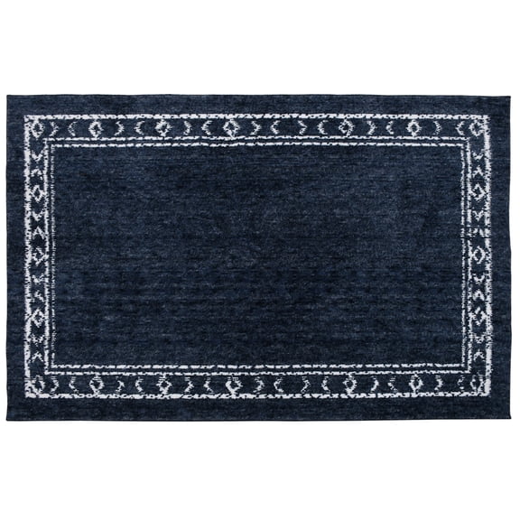 Mainstays Washed Indigo Bordered Tufted Washable Area Rug 5 x 7