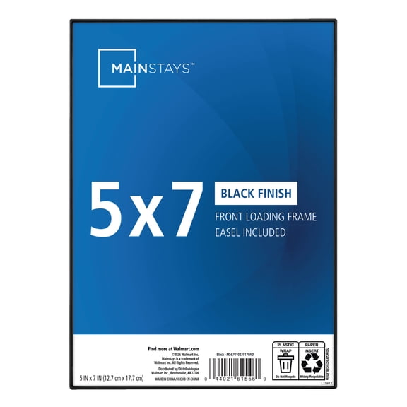 Mainstays 5 x 7 Black Front-Loading Picture Frame, Wall or Tabletop