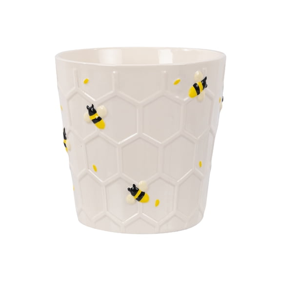 Mainstays 6.25" x 6.25" x 6" Round Cream Ceramic Bee Planter
