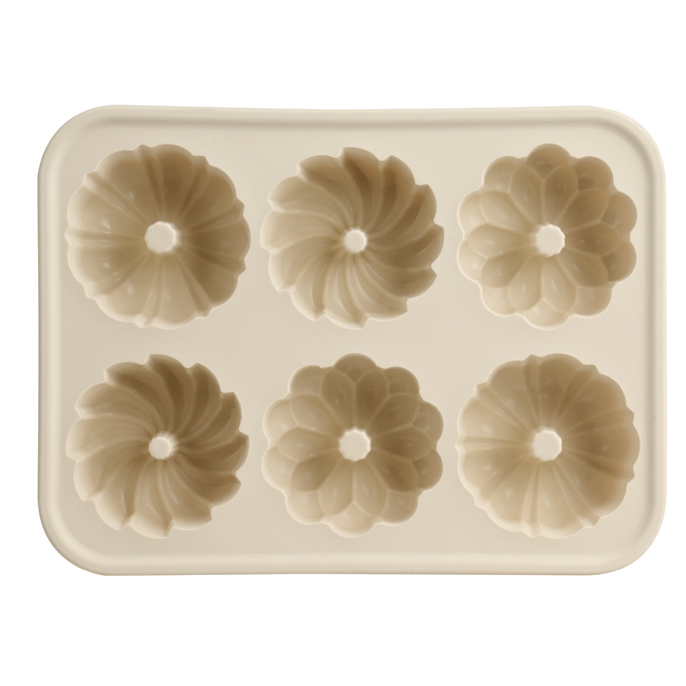 Mainstays Silicone Fluted Mini Cakelet Pan with 6 Cavities, Beige