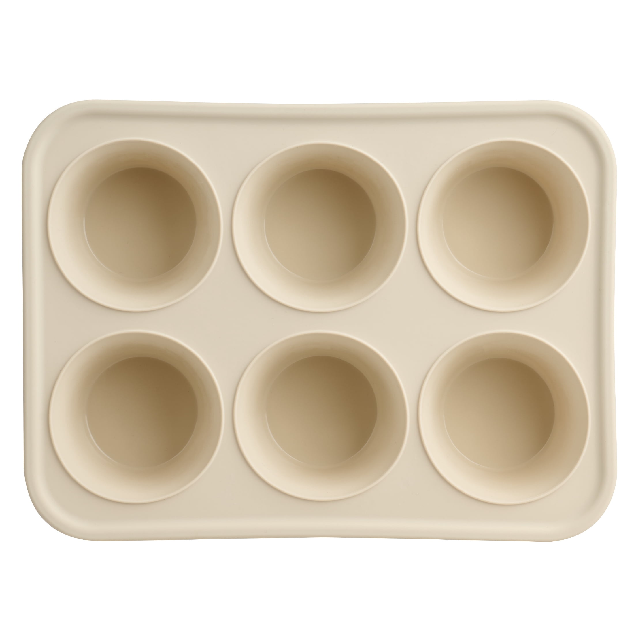 Mainstays 6-Cavity Silicone Cupcake Pan with Reinforced Steel Frame, Papyrus, 9.4 x 7.1 x 1.6 in