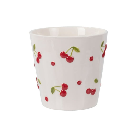 Mainstays 6.25" x 6.25" x 6" Round Cream and Red Ceramic Cherry Planter