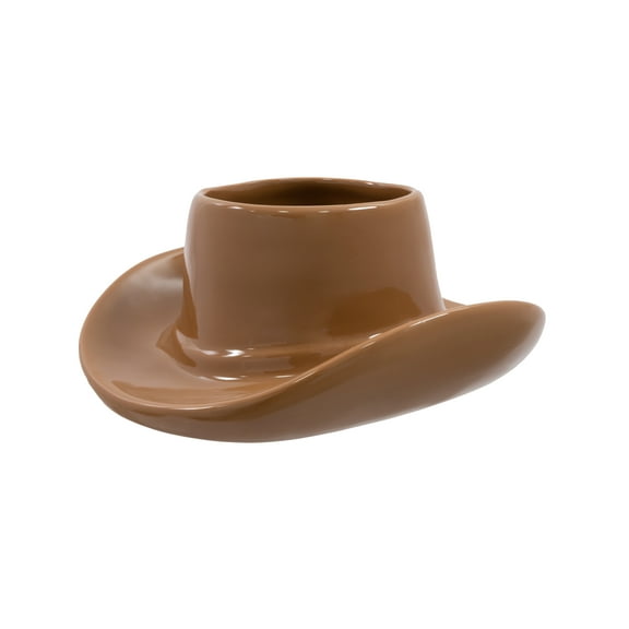 Mainstays 6.8" x 7.1" x 3.2" Round Brown Ceramic Cowboy Hat Planter