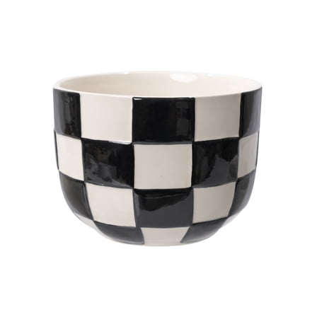 Mainstays Lennon 6" x 6" x 4.5" Round Black Checkered Ceramic Planter
