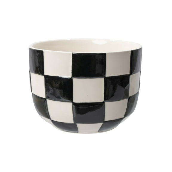 Mainstays Lennon 6" x 6" x 4.5" Round Black Checkered Ceramic Planter