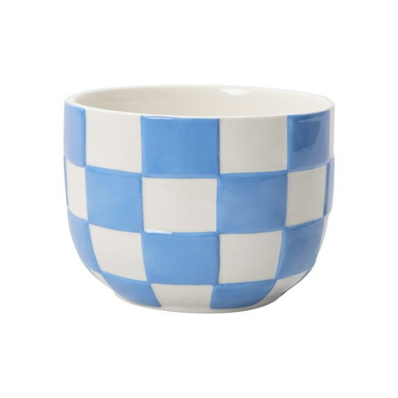 Mainstays Lennon 6" x 6" x 4.5" Round Blue Checkered Ceramic Planter