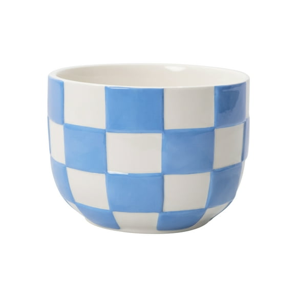 Mainstays Lennon 6" x 6" x 4.5" Round Blue Checkered Ceramic Planter