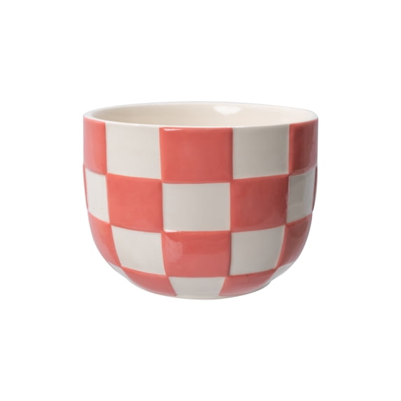 Mainstays Lennon 6" x 6" x 4.5" Round Coral Pink Checkered Ceramic Planter